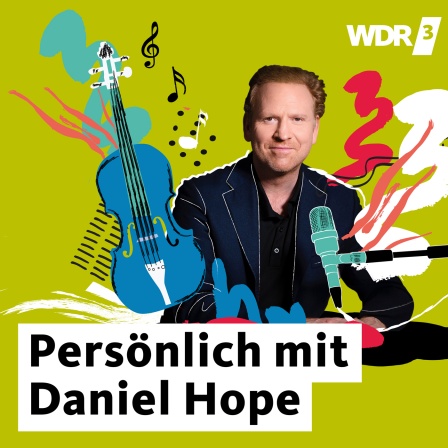 Illustration: Daniel Hope mit Violine und Mikrofon.
