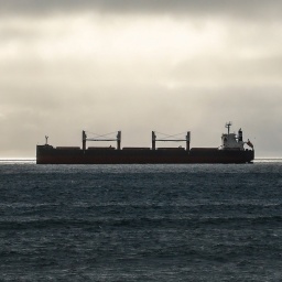 Ein Containerschiff in der Bucht von Kapstadt