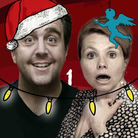 Bastian Pastewka und Annette Frier. Bild zum Comedy-Adventskalender "Tod unter Lametta" 1. Türchen: Vom Himmel hoch