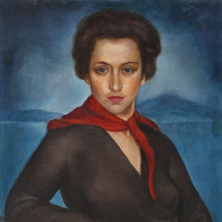 Cata Dujšin-Ribar: Selbstporträt mit rotem Schal (1930, Öl auf Leinwand)