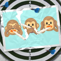 Eine Fotomontage zeigt die drei Affen: Nichts hören, nichts sehen, nichts sagen. Alle drei haben einen Joint im Mund.
