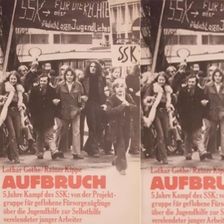 Collage aus dem aneinandergereihten Covers der Publikation  "aufbruch" von Lothar Gothe und Rainer Kippe zur Arbeit des SSK, erschienen 1970 bei Kiepenheuer&Witsch