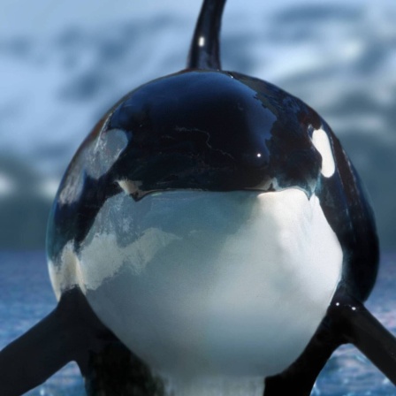 Ein Orca springt aus dem Wasser