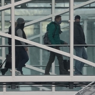 Kremlgegner Alexej Nawalny und seine Ehefrau Julia auf eine Gangway