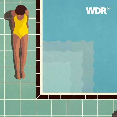 Illustration: Blick von oben auf ein Paar beim Sonnenbaden am Pool.