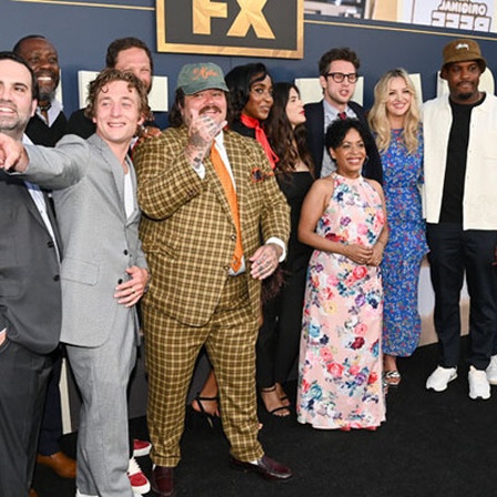 20 June 2022 - The Bear Los Angeles Premiere, Hollywood USA - (Back L-R) Josh Senior, Edwin Lee Gibson, Jeremy Allen White, Ebon Moss-Bachrach, Matty Matheson, Ayo Edebiri, Joanna Calo, Liza ColoÂ³n-Zayas, Christopher Storer, Abby Elliott, Lionel Boyce, Chris Witaske, and Carmen Christopher.