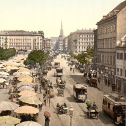 Ein Marktplatz in Wien, Österreich-Ungarn, am Anfang des 20. Jahrhunderts