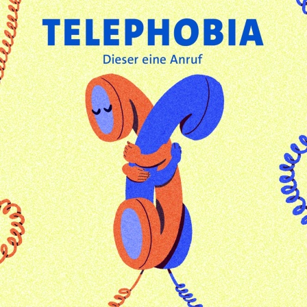 Die Tiefenblick Grafik "Telephobia - dieser eine Anruf" zeigt zwei Telephonhörer die sich umarmen. 