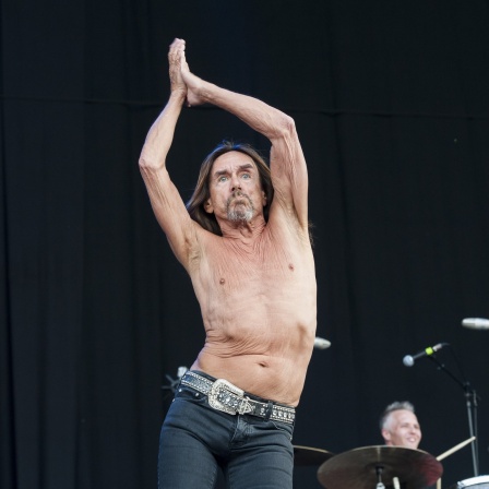 Iggy Pop mit freiem Oberkörper auf der Bühne 2016