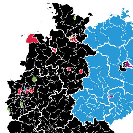 Eine Deutschland-Karte, die Zweitstimmen bei der Bundestagswahl 2025 visualisiert.