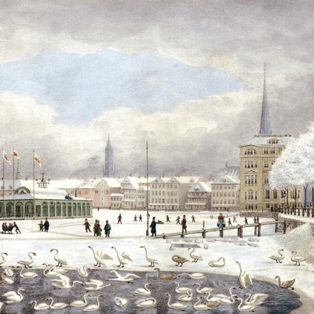 Eine Illustration der zugefrorenen Binnenalster in Hamburg, 1830. 