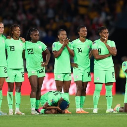 Das Team von Nigeria bei der Fußball-WM 2023 in Australien und Neuseeland während des Achtelfinals gegen England.