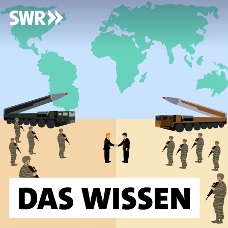Soldaten und Verhandlungspartner stehen sich gegenüber, dahinter eine Weltkarte (Illustration): Historisch sind Kriege selten in militärischen Entscheidungsschlachten beendet worden. Oft landen die kriegführenden Parteien am Verhandlungstisch.