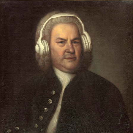 Montage: Johann Sebastian Bach mit Kopfhörern