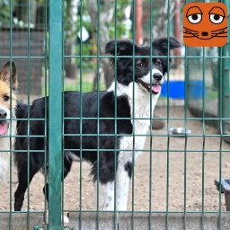Zwei Hunde stehen in einem Zwinger im Tierheim