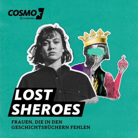 Collage eines Frauenkopfes mit Krone und Zepter