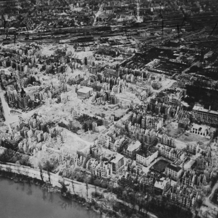 Eine Luftaufnahme des eroberten Mannheim