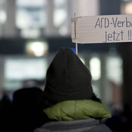"AFD-Verbot jetzt" steht auf einem Demo-Schild