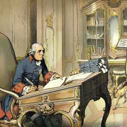 Friedrich II. oder Friedrich der Große oder der Alte Fritz, 1712 - 1786, König von Preußen sowie Kurfürst von Brandenburg aus dem Adelshaus Hohenzollern, in seinem Arbeitszimmer im Schloss Sanssouci.