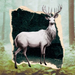 Eine Illustration eines weißen Hirschs vor einem Wald