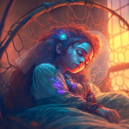 Illustration: Schlafendes Mädchen in einem Hängesessel, im Hintergrund die Zahl 10.
