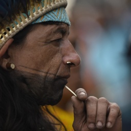 Seitenansicht des brasilianischen indigenen Häuptlings Raoni Metuktire