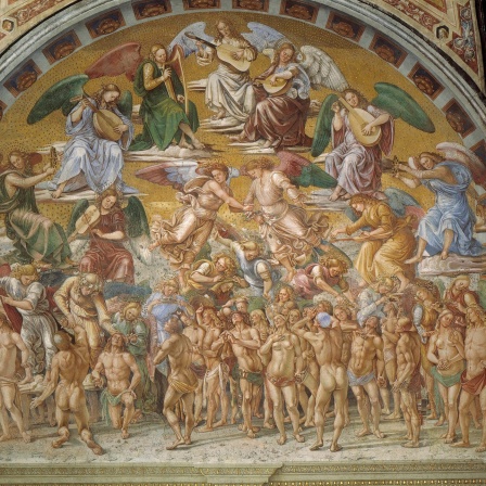 Die Himmelfahrt der Erlösten - Fresko von Luca Signorelli (ca. 1441) aus dem Zyklus mit Szenen des Weltgerichts im Dom S.Maria, Cappella di S.Brizio, Orvieto Umbrien