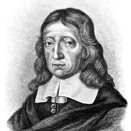 Historischer Kupferstich, Portrait von John Milton, 1608 - 1674, ein englischer Dichter