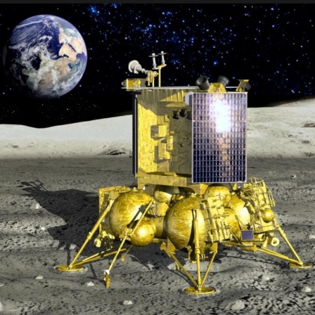 Nur in der Illustration ging alles gut: Luna-25 nach der Landung auf der Südhalbkugel des Mondes. 