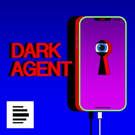 Das Cover zum Podcast "Dark Agent" ist die Zeichnung eines Smarthphones, dessen Bildschirm ein Schlüsselloch hat. Durch das Schlüsselloch blickt ein neugieriges Auge.