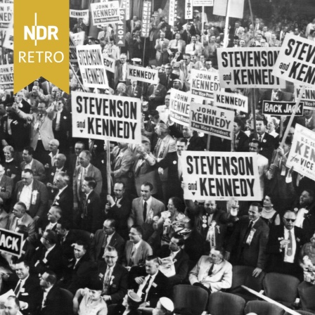 Parteitag der Demokraten in Chicago, Illinois, Delegierte mit Plakaten, August 1956.