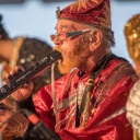 Marshall Allen, der Bandleader des Sun Ra Arkestra beim National Folk Life Festival, Greensboro, North Carolina.