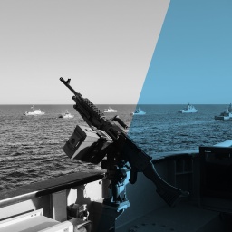 Das Beitragsbild des ARD Radiofeature "Pulverfass Ostsee" zeigt eine Militärübung in der Ostsee