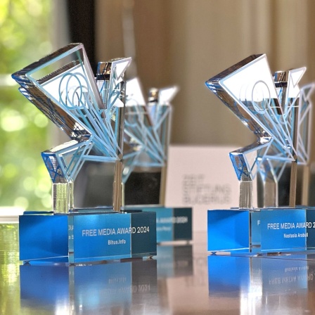 Die Trophäen des Free Media Award 2024.