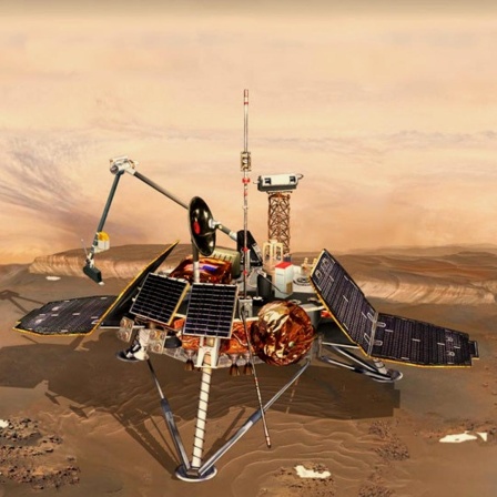 Der Mars Polar Lander auf der Oberfläche unseres Nachbarplaneten. (Illustration) 