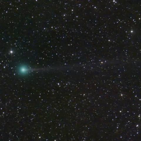 Das Bild zeigt den Kometen C/2023 (grün), auch «Nishimura» genannt (Bestmögliche Bildqualität).