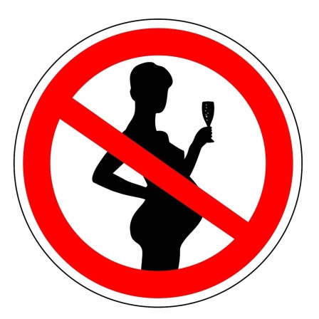 Schild &#034;Alkohol in der Schwangerschaft verboten&#034;: Schwangere sollten keinen Alkohol trinken, denn man weiß: Je mehr starker Alkohol in der Schwangerschaft getrunken wird, desto eher ist eine Schädigung des Kindes zu erwarten. Das Fetale Alkoholsyndrom (FAS) ist eine schwere Schädigung des Kindes.