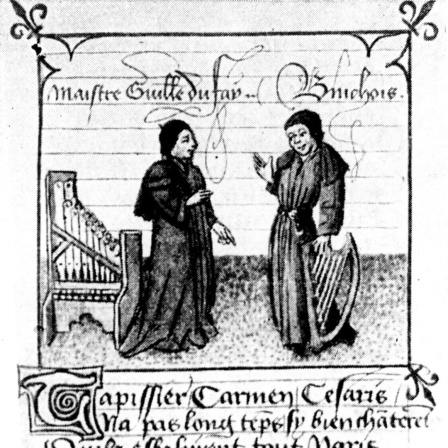 Guillaume Dufay und Gilles Binchois Dufay. Auf einer alten Buchmalerei aus dem 15. Jahrhundert in schwarz-weiss.