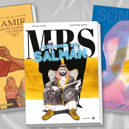 Collage der Buchcover: "Amir und der Geschmack von Heimat", "Sonntag", "Mohammed bin Salman"