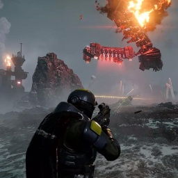 Eine Szene aus dem Spiel "Helldivers 2, ein Third-Person-Shooter-Spiel aus dem Jahr 2024.