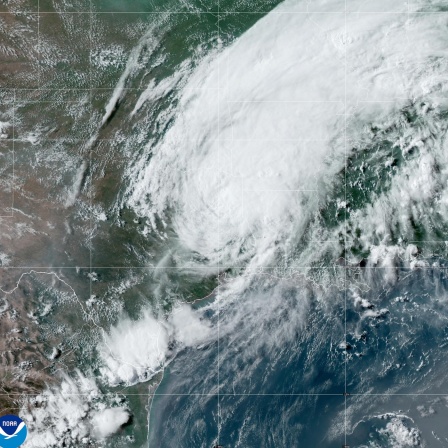 Satellitenaufnahme von Tropensturm Beryl über Texas.