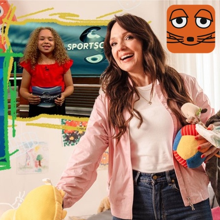 Carolin Kebekus führt durch eine Sendung, in der Kinder das Morgenmagazin, die Tagesschau und die Sportschau moderieren
