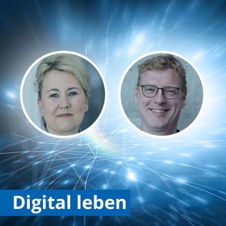 Logo Podcast &quot;Digital leben&quot; mit Porträts von Steffi Suchant und Marcel Roth