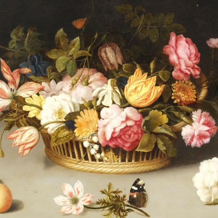 Ambrosius Bosschaert I, Blumenkörbchen auf einer Marmorplatte, Öl auf Kupfer, Privatbesitz