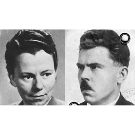Elli Barczatis, Passfoto ca. 1950, und Karl Laurenz, Passfoto, ca. 1950