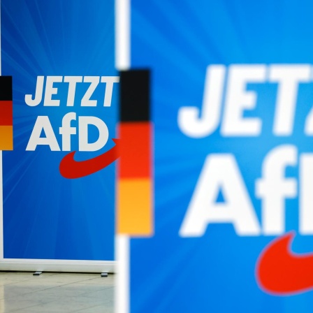 AfD-Aufsteller mit dem Slogan "Jetzt AfD".