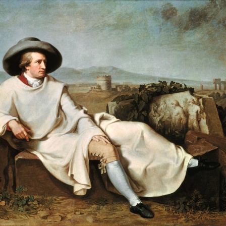 Goethe, Johann Wolfgang von Frankfurt a. M. 28.8.1749  Weimar 22.3.1832. Goethe in der Campagna. Gemälde, 1786/87, von Johann Heinrich Wilhelm Tischbein (17511829). Öl auf Leinwand, 164 × 206 cm. Inv. Nr. 1157 Frankfurt a. M., Städelsches Kunstinstit.