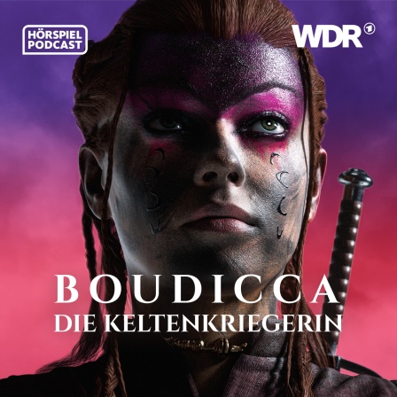 Eine 3D-Illustration der Königin von Iceni, mit dem Schriftzug "Boudicca - Die Keltenkriegerin".