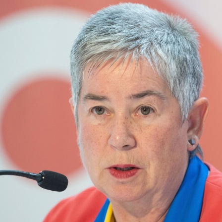 Irme Stetter-Karp, Präsidentin des Zentralkomitees der deutschen Katholiken auf der Abschlusskonferenz des Katholikentags 2022 in Stuttgart