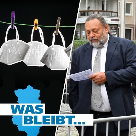 Auf einer Wäscheleine hängen vor schwarzem Hintergrund 6 Stück FFP2-Einweg-Masken.
Vorsitzender des Stadtrates Dessau-Rosslau, Frank Rumpf